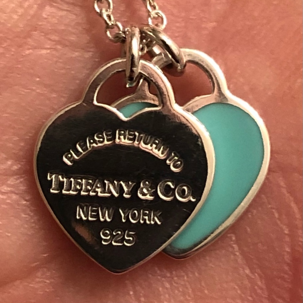 ✨✨✨SOLD✨✨✨ Return to Tiffany Blue Enamel Double Mini Heart Tag Necklace - Picture 7 of 11